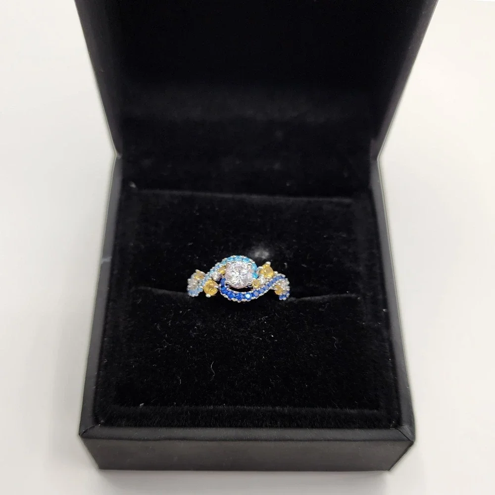 Jeulia Starry Night Van Gogh Swirl Ring 925 Sterling Silver Size 6.25 EUC Gift